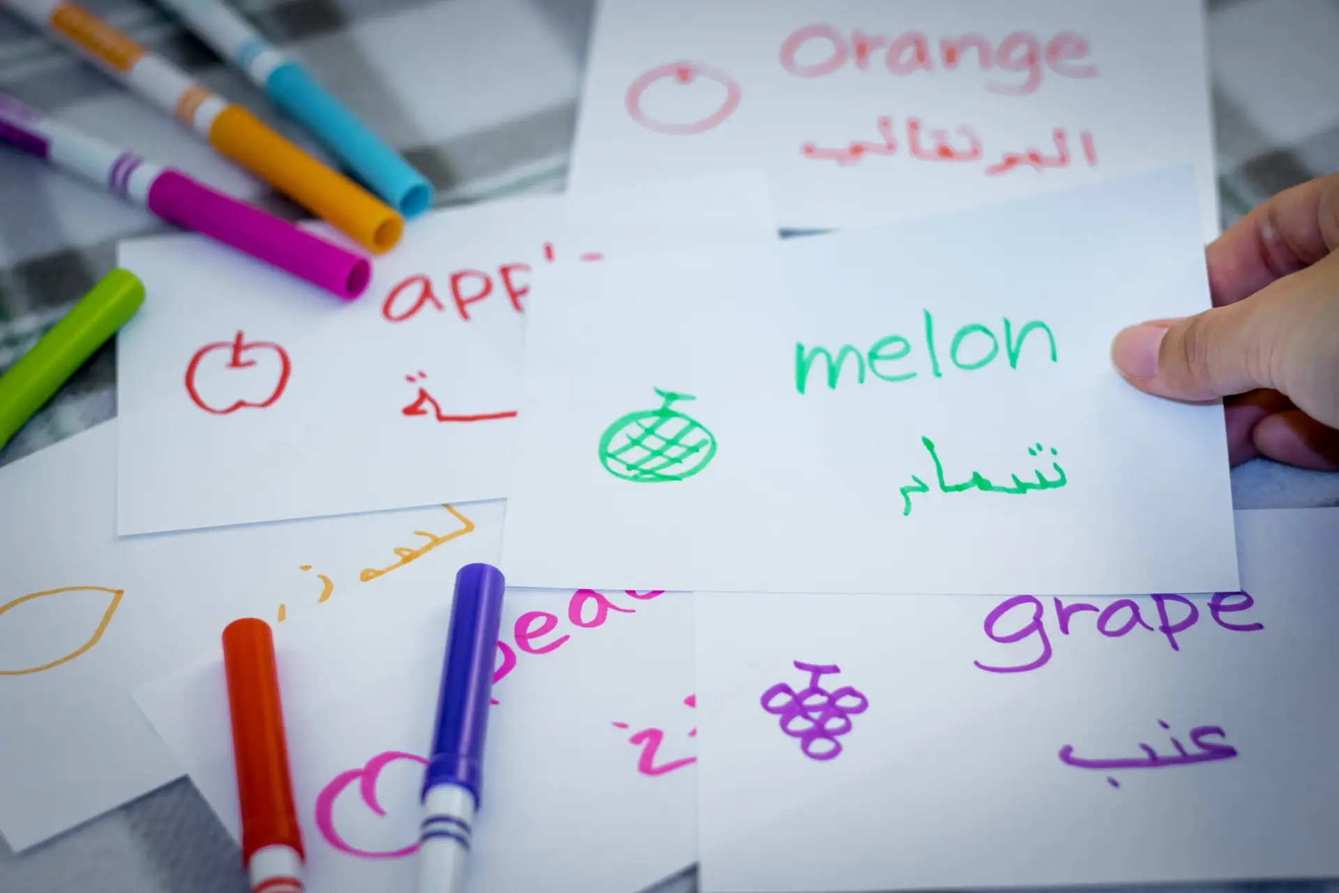 [230131893] Arabic; Learning New Language with Fruits Name Flash Cards